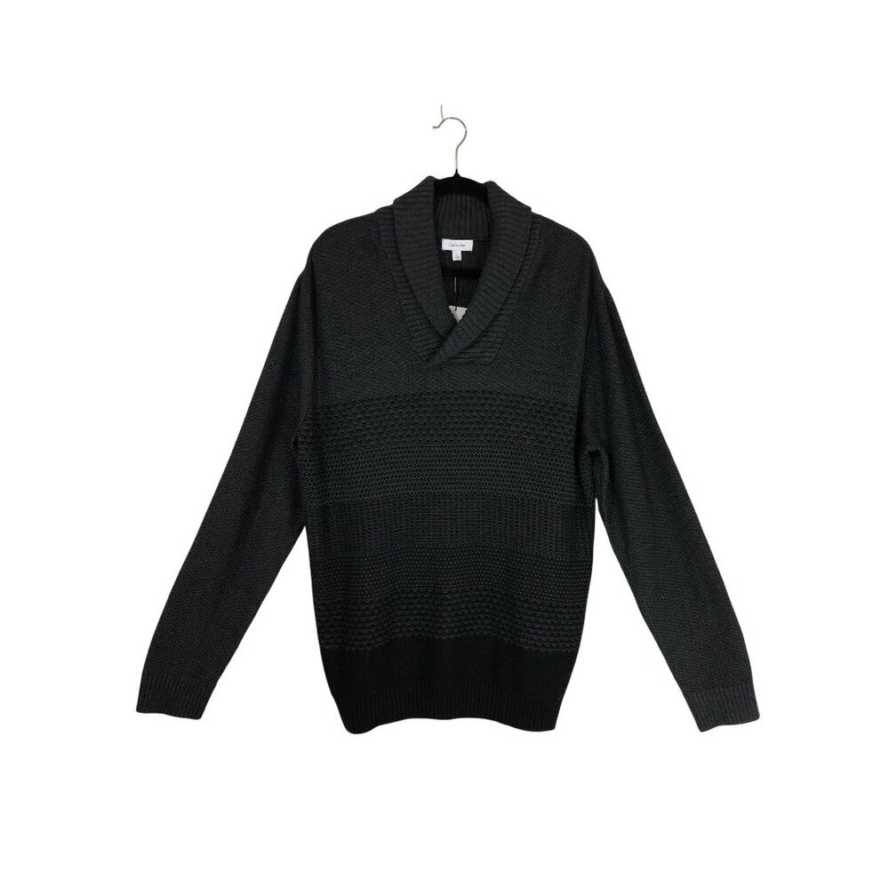 NWT Calvin Klein Sweater Size XL Mens Charcoal Gray Shawl Collar Textured Knit